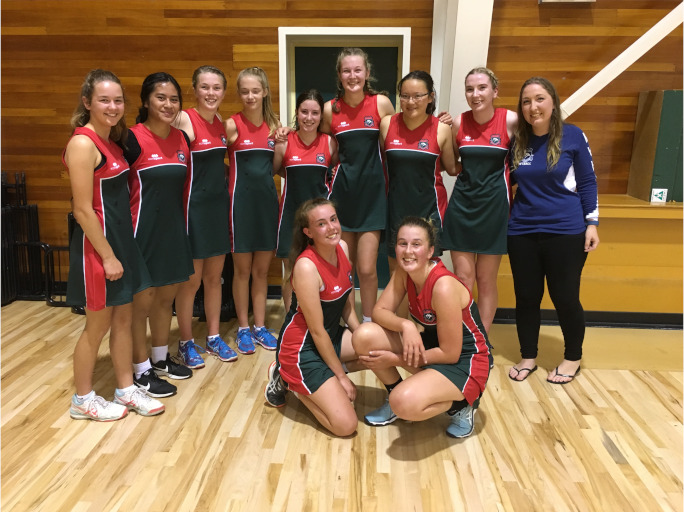 MVHS netball team of ten, group photo with coach